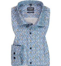 OLYMP Hemd, Modern Fit, Baumwolle, Blau-natur Gemustert