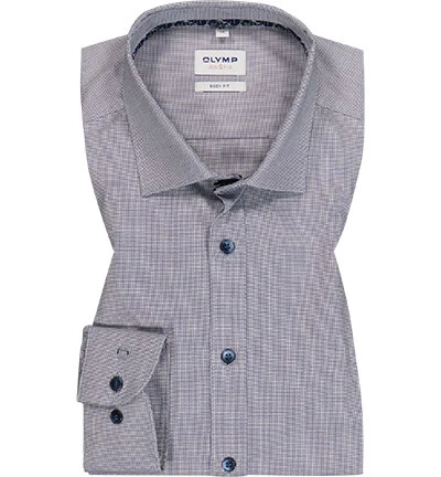 OLYMP Hemd, Body Fit, Baumwoll-Stretch, Extra Langer Arm, Marineblau Meliert