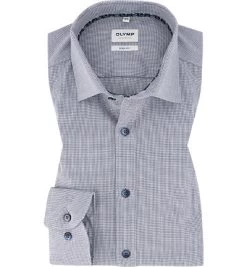 OLYMP Hemd, Body Fit, Baumwoll-Stretch, Marineblau Gemustert