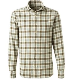 Stenströms Hemd, Fitted Body, Flanell, Khaki Kariert