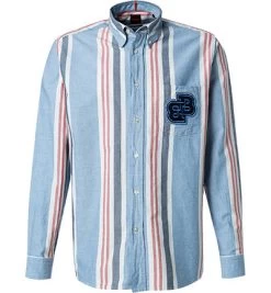 BOSS ORANGE Hemd, Relaxed Fit, Baumwolle, Hellblau Gestreift