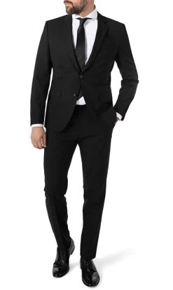 Anzug Huge-Genius, Slim Fit, Schurwoll-Stretch, Schwarz