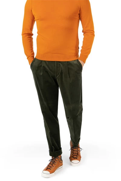 Bundfaltenhose Perin, Relaxed Fit, Cord, Dunkelgrün