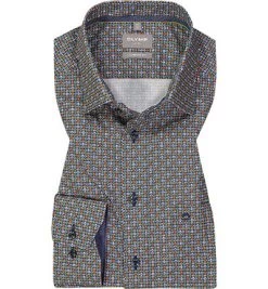 OLYMP Hemd, Comfort Fit, Baumwolle, Blau-orange Gemustert