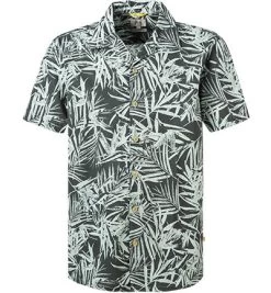 Camel Active Kurzarmhemd, Regular Fit, Baumwolle, Dunkelgrün-mint Gemustert