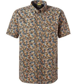 Camel Active Kurzarmhemd, Regular Fit, Baumwolle, Orange-grau Gemustert