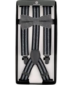 Set, Hosenträger + Schleife, Dunkelgrau Gestreift