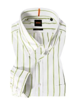 BOSS ORANGE Hemd, Regular Fit, Baumwolle, Weiß-limette Gestreift