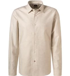 Hemd, Casual Fit, Baumwolle-Leinen, Hellbeige Meliert