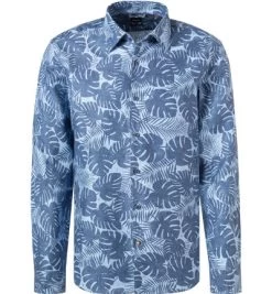 Hemd, Casual Fit, Baumwolle-Leinen, Hellblau Gemustert