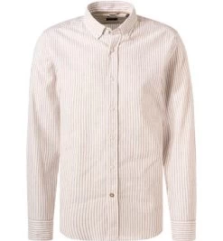 Hemd, Casual Fit, Leinen-Stretch, Beige-weiß Gestreift