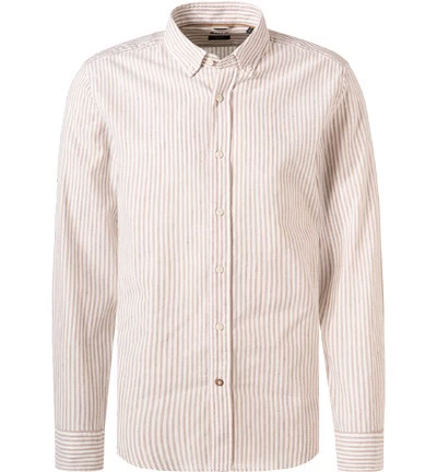 Hemd, Casual Fit, Leinen-Stretch, Beige-weiß Gestreift