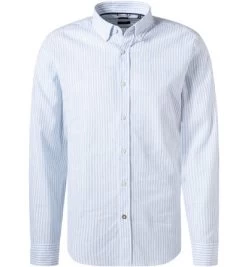 Hemd, Casual Fit, Leinen-Stretch, Blau-weiß Gestreift