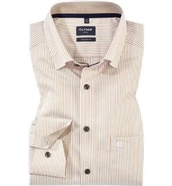 OLYMP Hemd, Modern Fit, Baumwolle, Natur-weiß Gestreift