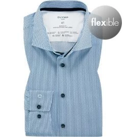 OLYMP Hemd, Moden Fit, Jersey, Extra Langer Arm, Bleu Gemustert