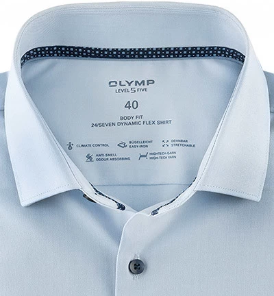 OLYMP Hemd, Body Fit, Baumwoll-Stretch Climate Control, Extra Langer Arm, Bleu – Bild 2