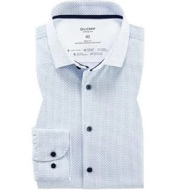 OLYMP Hemd, Body Fit, Baumwoll-Stretch Climate Control, Extra Langer Arm, Bleu Gemustert
