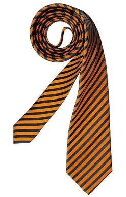 OLYMP Krawatte, Seide, Blau-orange Gestreift