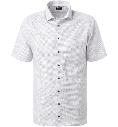 OLYMP Kurzarmhemd, Modern Fit, Baumwolle, Natur-blau Gemustert