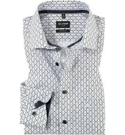OLYMP Hemd, Modern Fit, Baumwolle, Natur-blau Gemustert