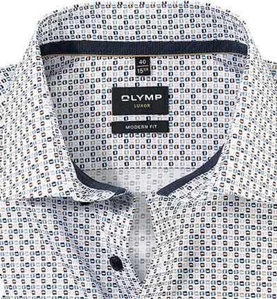 OLYMP Hemd, Modern Fit, Baumwolle, Natur-blau Gemustert – Bild 2