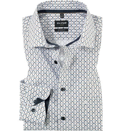 OLYMP Hemd, Modern Fit, Baumwolle, Extra Langer Arm, Natur-blau Gemustert