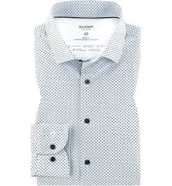 OLYMP Hemd, Body Fit, Baumwoll-Stretch Climate Control, Bleu Gemustert