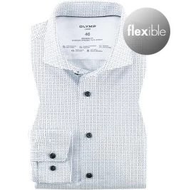 OLYMP Hemd, Modern Fit, Jersey Geruchshemmend, Weiß-bleu Gemustert