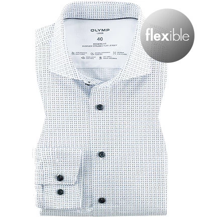 OLYMP Hemd, Modern Fit, Jersey Geruchshemmend, Weiß-bleu Gemustert
