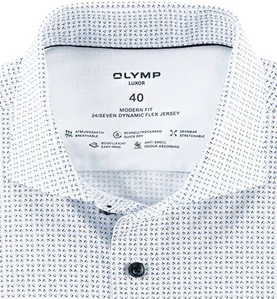 OLYMP Hemd, Modern Fit, Jersey Geruchshemmend, Weiß-bleu Gemustert – Bild 2