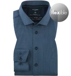 OLYMP Hemd, Modern Fit, Baumwoll-Stretch Climate Control, Marine-denim Gemustert