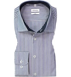 Seidensticker Hemd, Slim Fit, Bio Baumwolle, Denim-weiß Gestreift