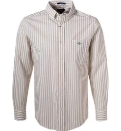 Gant Hemd, Regular Fit, Baumwolle-Leinen, Sand-ecru Gestreift