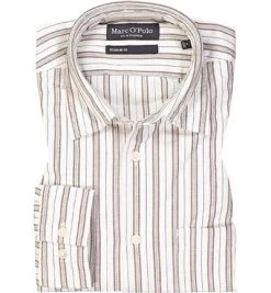 Marc O'Polo Hemd, Regular Fit, Bio Baumwolle, Blaugrau-braun Gestreift