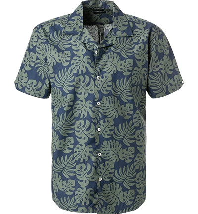 North Sails Kurzarmhemd, Baumwolle, Navy-grün Gemustert