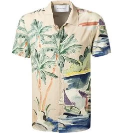 Baldessarini Kurzarmhemd, Viskose, Beige-grün Gemustert