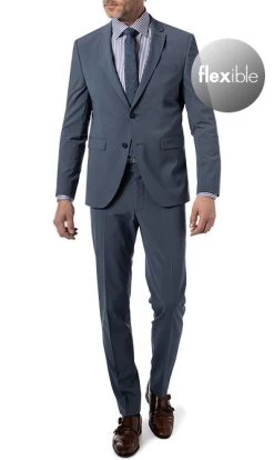 Anzug, Shape Fit, Schurwoll-Stretch, Stahlblau