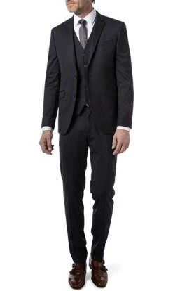 Anzug Mit Weste, Shape Fit, Schurwoll-Stretch, Nachtblau
