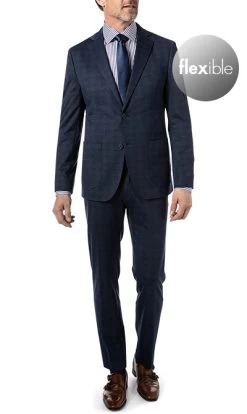 Anzug, Modern Fit, Jersey Halbgefüttert, Navy Meliert