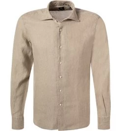 Hemd, Regular Fit, Leinen, Braun Meliert