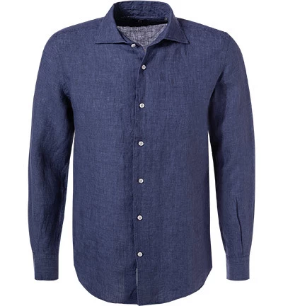 Hemd, Regular Fit, Leinen, Navy Meliert