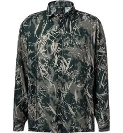 Armani Exchange Hemd, Loose Fit, Viskose, Grün Gemustert