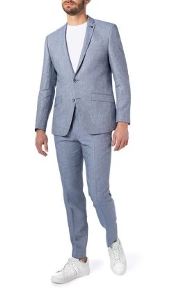ROY ROBSON Anzug, Slim Fit, Leinen, Blau Meliert