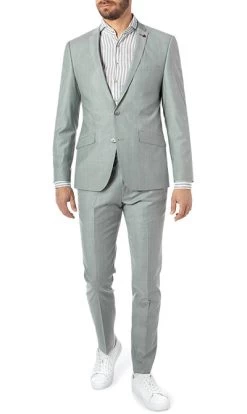 ROY ROBSON Anzug, Slim Fit, Schurwoll-Stretch, Hellgrün Meliert