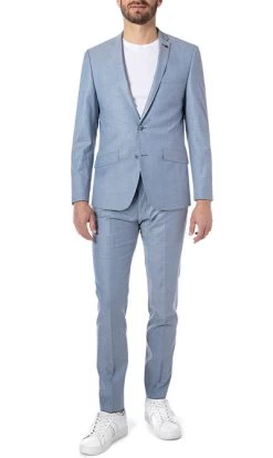 ROY ROBSON Anzug, Slim Fit, Schurwoll-Stretch, Hellblau Meliert