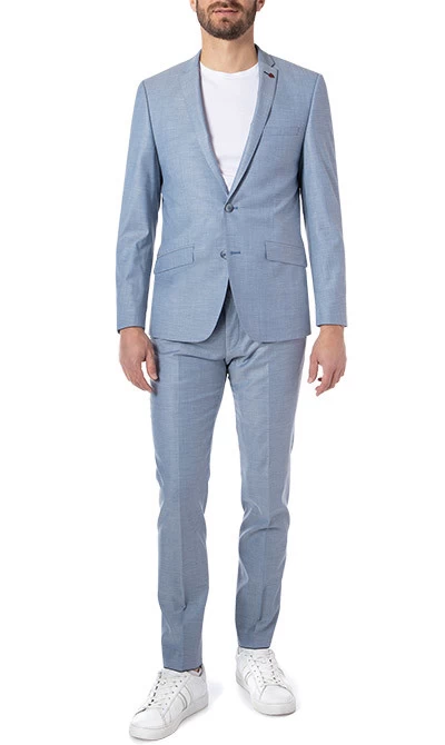 ROY ROBSON Anzug, Slim Fit, Schurwoll-Stretch, Hellblau Meliert