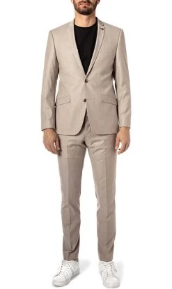 ROY ROBSON Anzug, Slim Fit, Schurwoll-Stretch, Beige Meliert