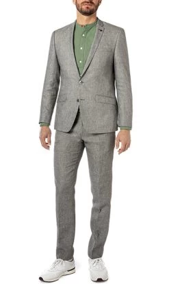 ROY ROBSON Anzug, Slim Fit, Leinen, Grün Meliert