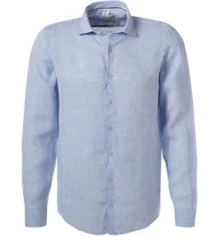 OLYMP Hemd, Body Fit, Reines Leinen, Bleu Meliert