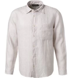 Marc O'Polo Hemd, Regular Fit, Reines Leinen, Hellbeige Gestreift